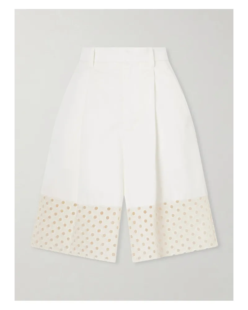 Marni Broderie Anglaise-trimmed Cotton-gabardine Shorts - White White