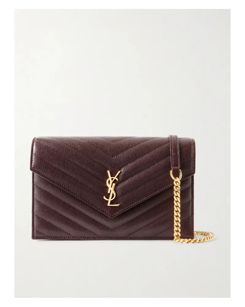 Saint Laurent Cassandre Envelope Chain Mini Matelassé Leather Wallet - Burgundy Burgundy