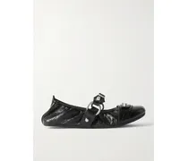 City Ballerinas Aus Leder In Knitteroptik Mit Verzierungen - Schwarz