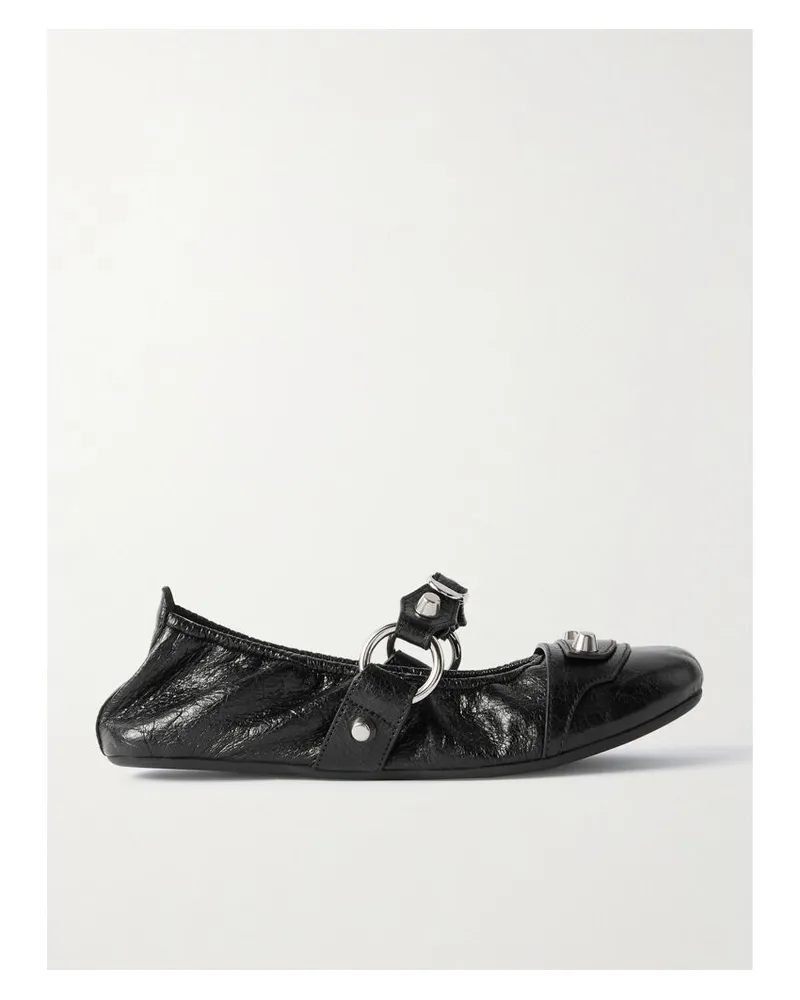 Balenciaga City Ballerinas Aus Leder In Knitteroptik Mit Verzierungen - Schwarz Schwarz