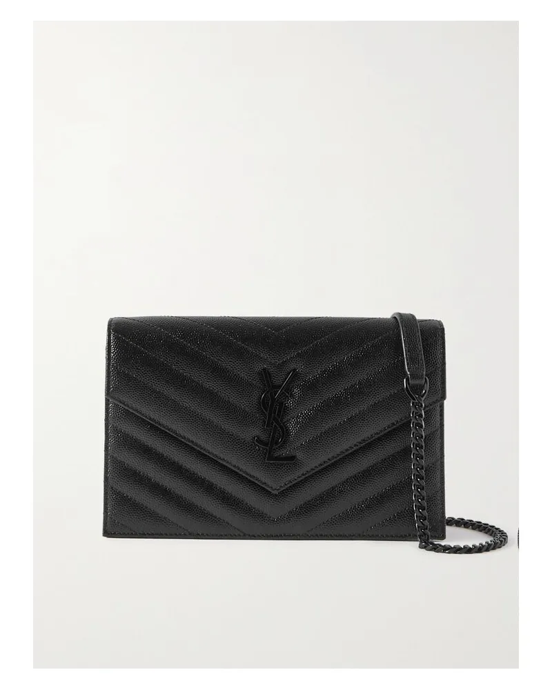 Saint Laurent Cassandre Envelope Chain Portemonnaie Aus Strukturiertem Matelassé-leder - Schwarz Schwarz