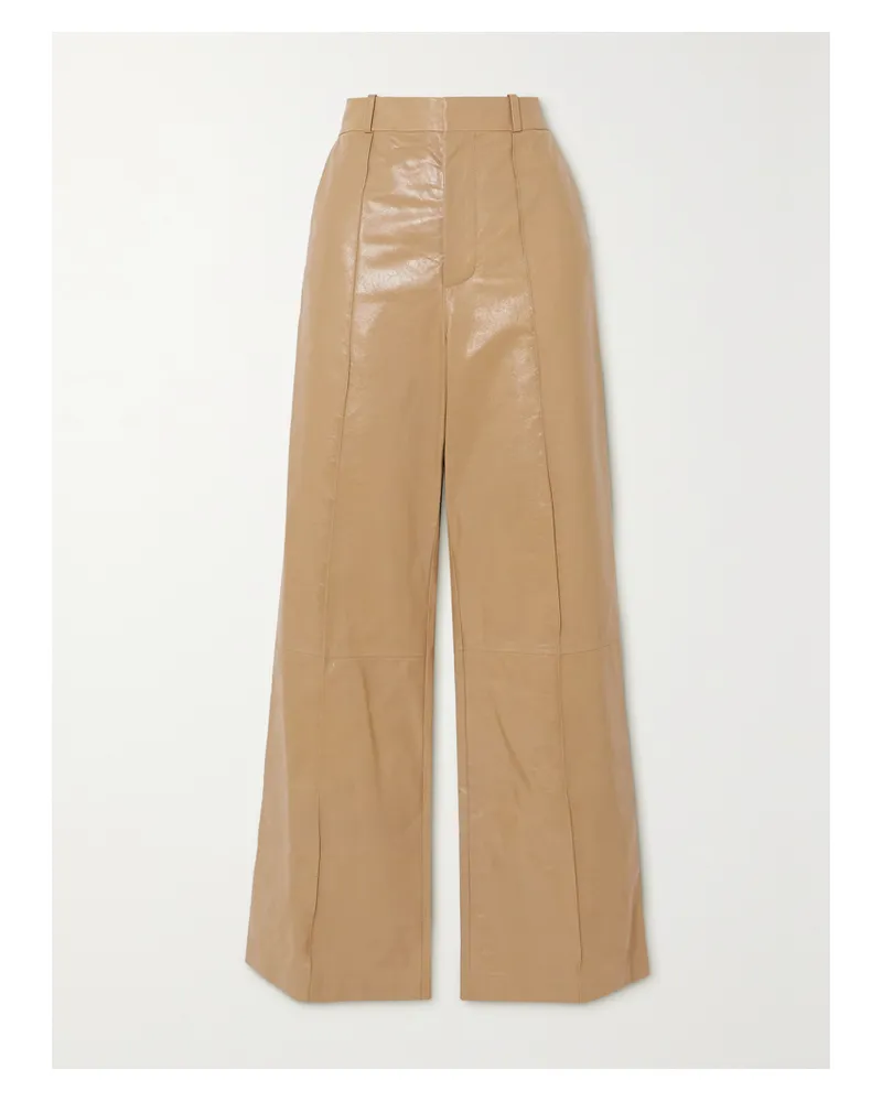 Marni Hose Mit Weitem Bein Aus Leder Mit Biesen - Neutral Neutral