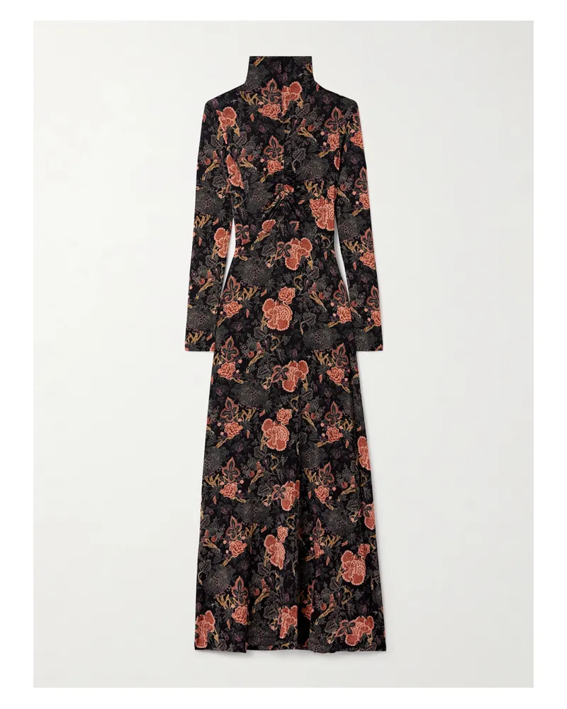 Ulla Johnson Koa Maxikleid Aus Bedrucktem Stretch-jersey Mit Stehkragen Und Raffungen - Mehrfarbig Mehrfarbig