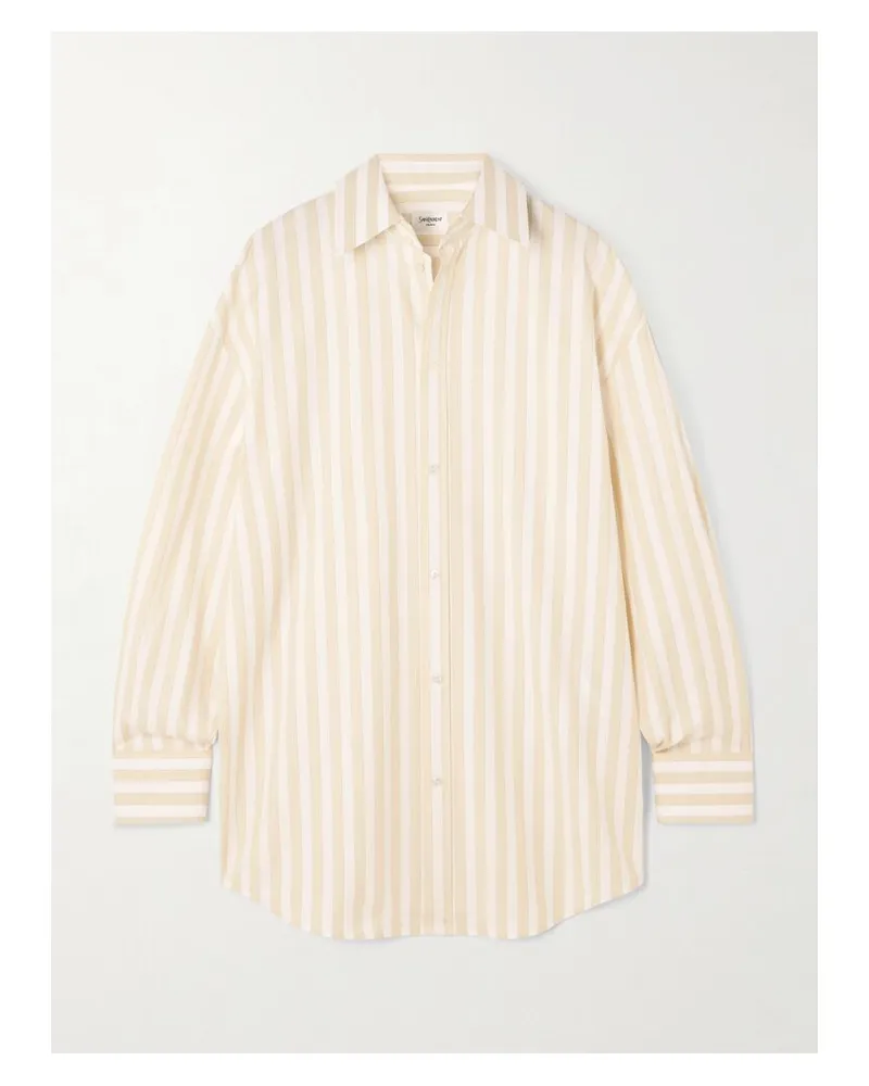 Saint Laurent Hemd Aus Gestreiftem Baumwoll-piqué - Neutral Neutral