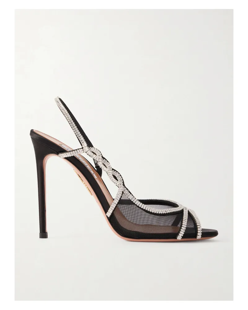 Aquazzura 105 Slingback-sandalen Aus Mesh Mit Kristallen - Schwarz Schwarz