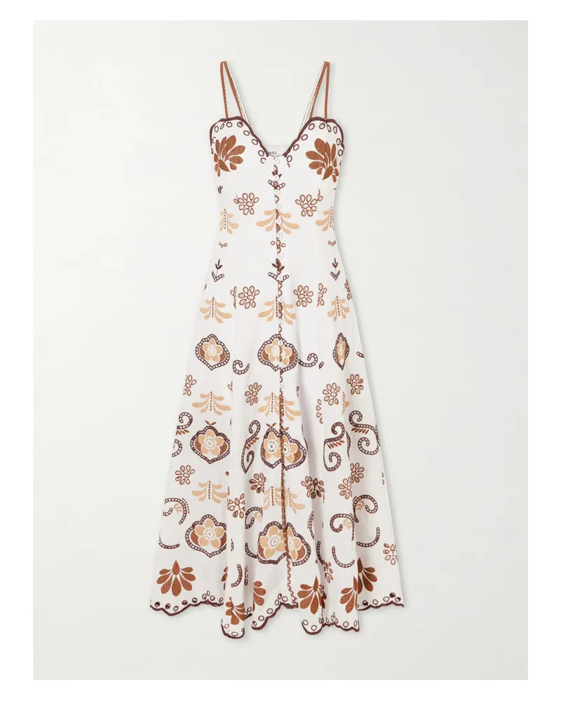 Charo Ruiz Lorina Broderie Anglaise Cotton-blend Midi Dress - Brown Brown
