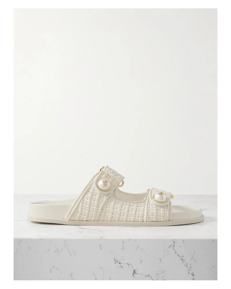 Jimmy Choo Fayence Pantoletten Aus Raffiabast Mit Kunstperlen - Creme Creme