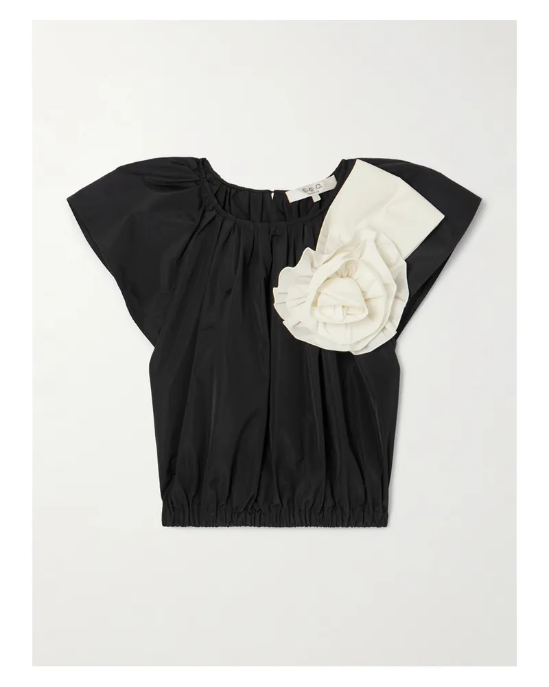Sea Laurie Cropped Appliquéd Taffeta Top - Black Black