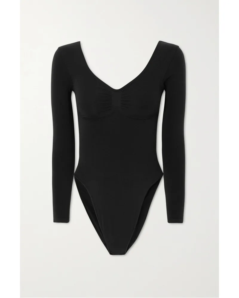 SKIMS Seamless Sculpt Long Sleeve Thong Bodysuit – Onyx – String-body Schwarz