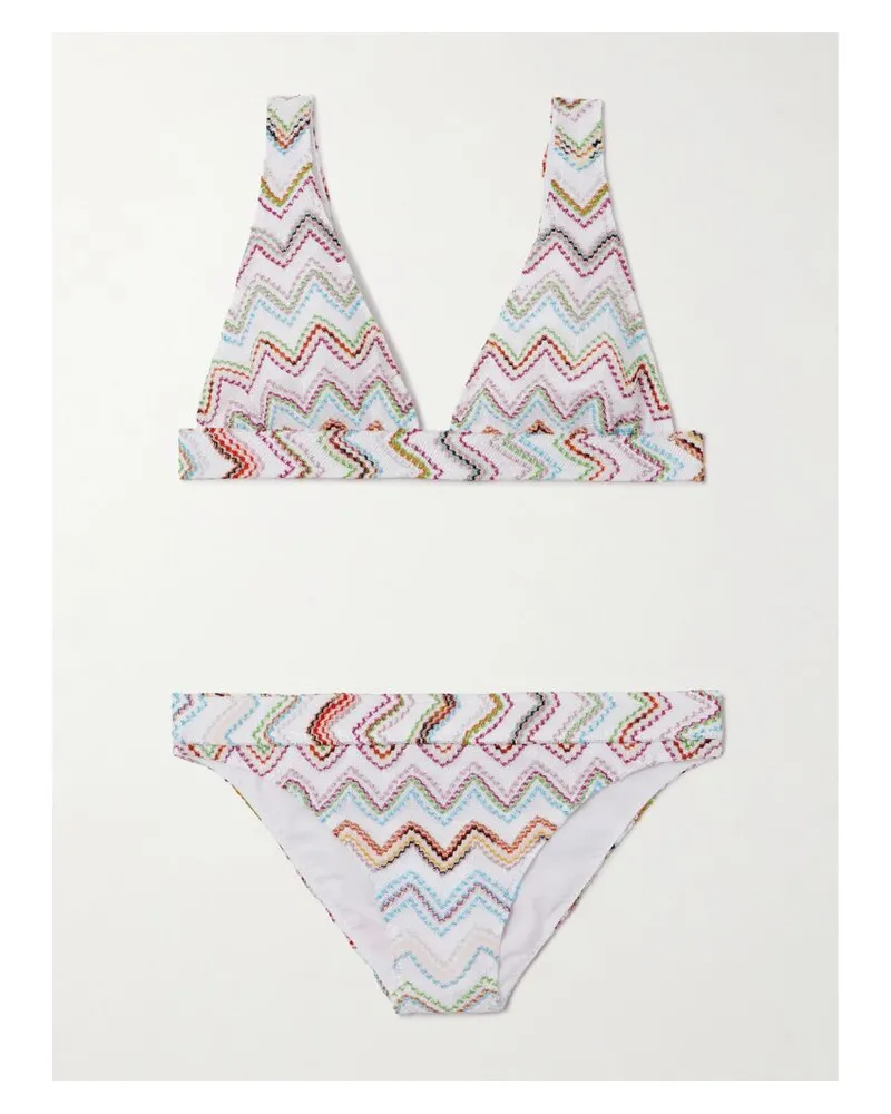 Missoni Bikini Aus Gestreiftem Metallic-häkelstrick - Weiß Weiß