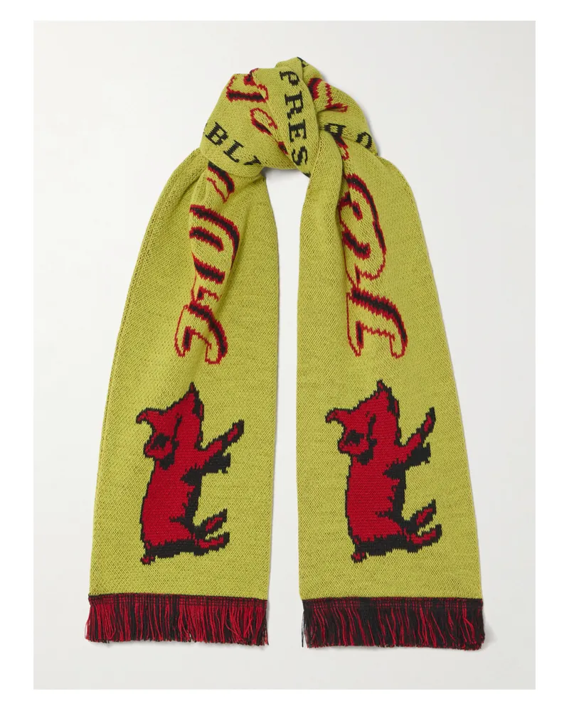 J.W.Anderson Fringed Jacquard-knit Scarf - Yellow Yellow