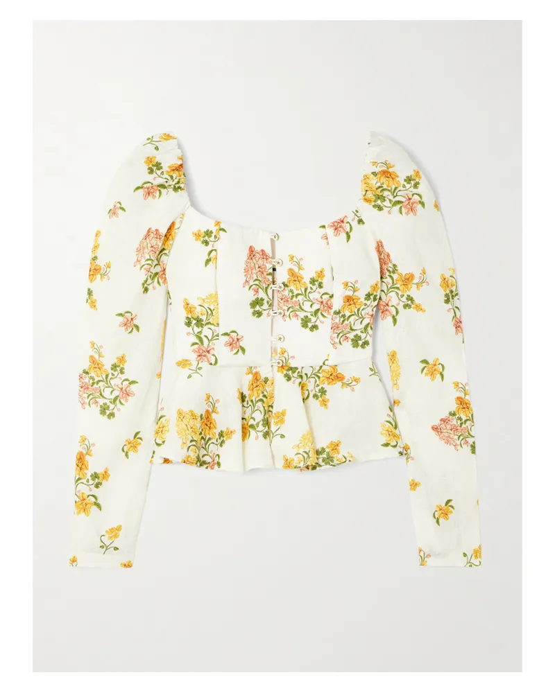 AGUA BENDITA Bromelia Cordillera Floral-print Linen Peplum Top - Multi Multi