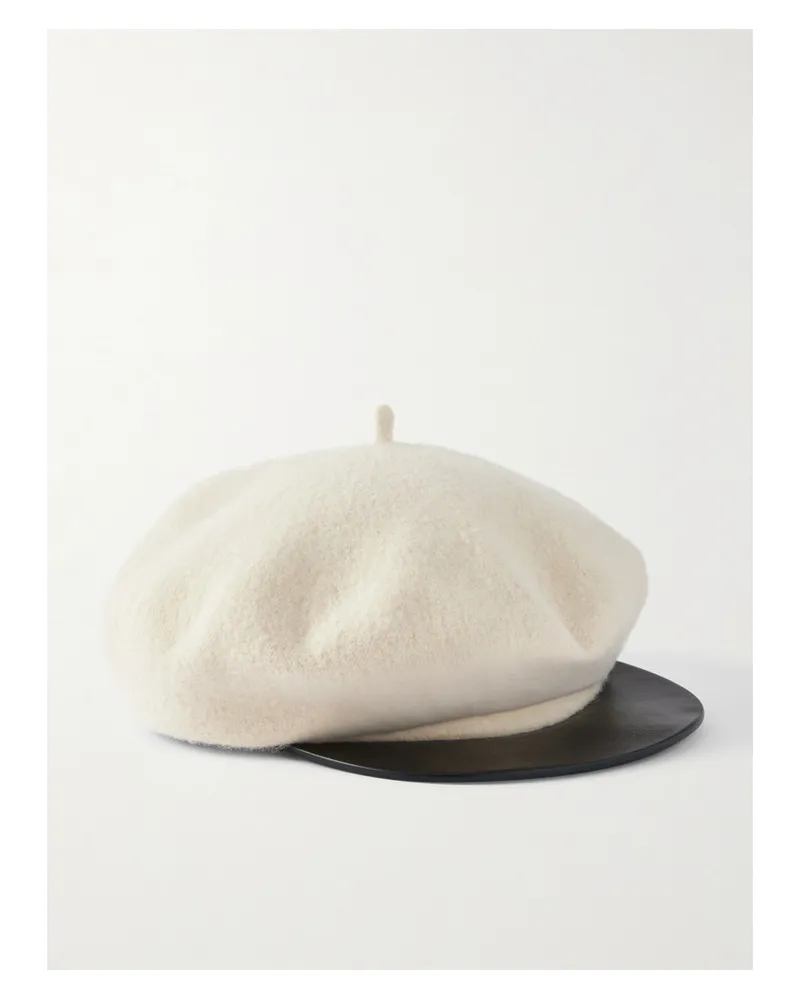 Valentino Garavani Embellished Leather-trimmed Wool Cap - Neutrals Neutrals