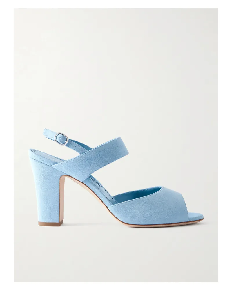 Manolo Blahnik Khiko 90 Suede Slingback Sandals - Blue Blue