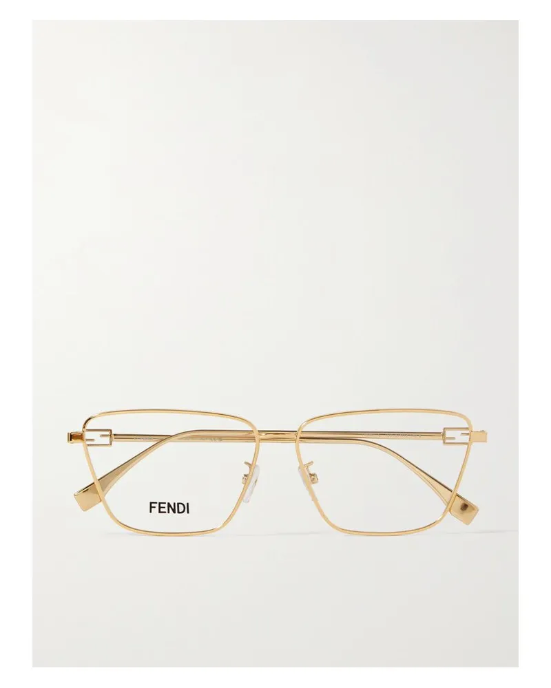 Fendi Baguette Goldfarbene Brille Mit Eckigem Rahmen Gold