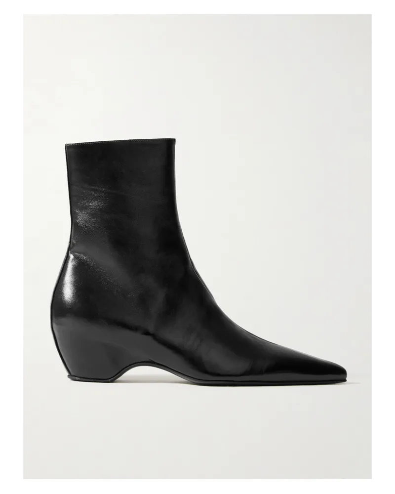 KHAITE Sybil Glossed-leather Ankle Boots - Black Black