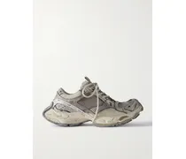 Stapler Distressed Mesh And Rubber Sneakers - Neutrals