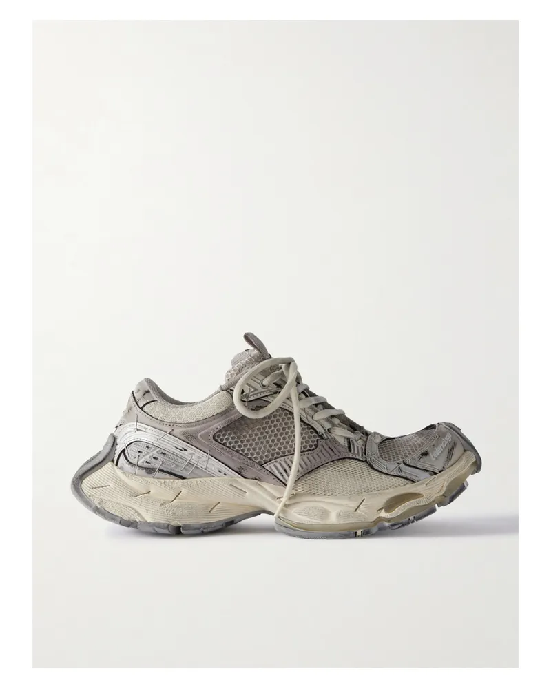 Balenciaga Stapler Distressed Mesh And Rubber Sneakers - Neutrals Neutrals
