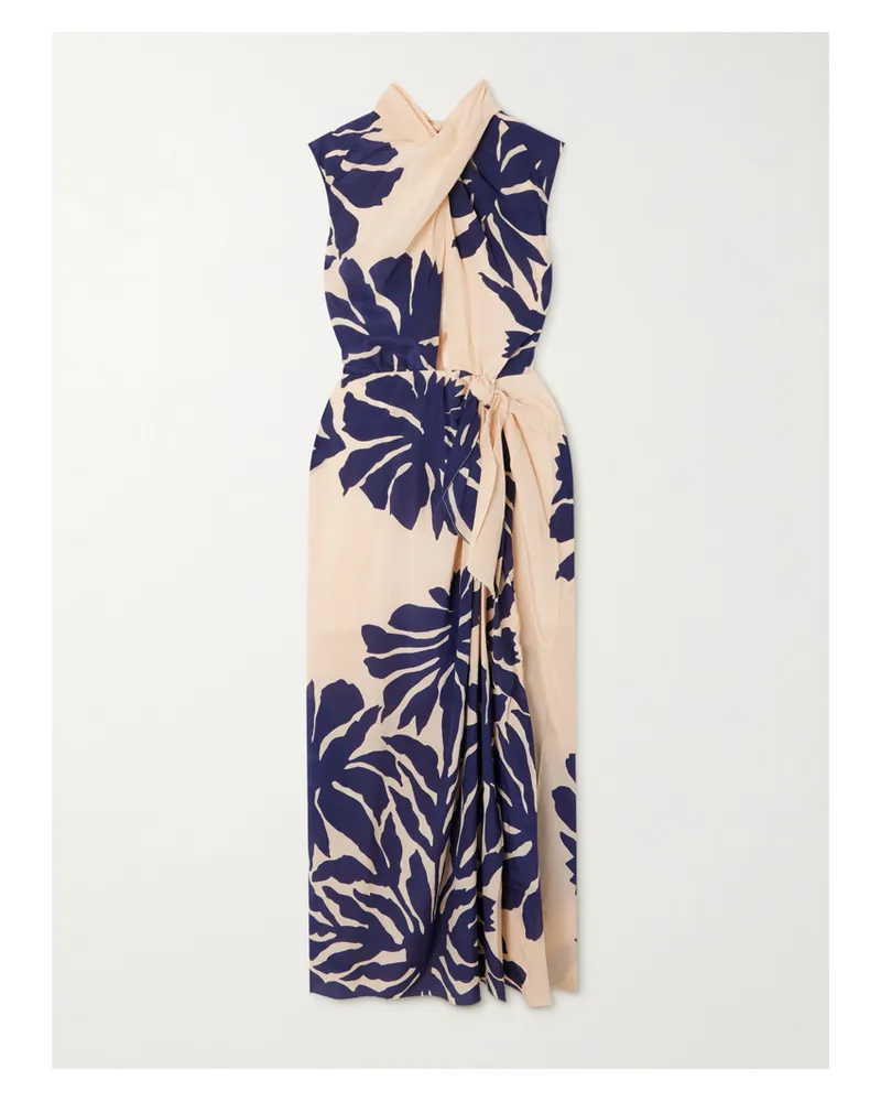 Johanna Ortiz City Wonders Midikleid Aus Bedrucktem Crêpe De Chine Aus Seide Mit Knoten Und Cut-out - Elfenbein Elfenbein