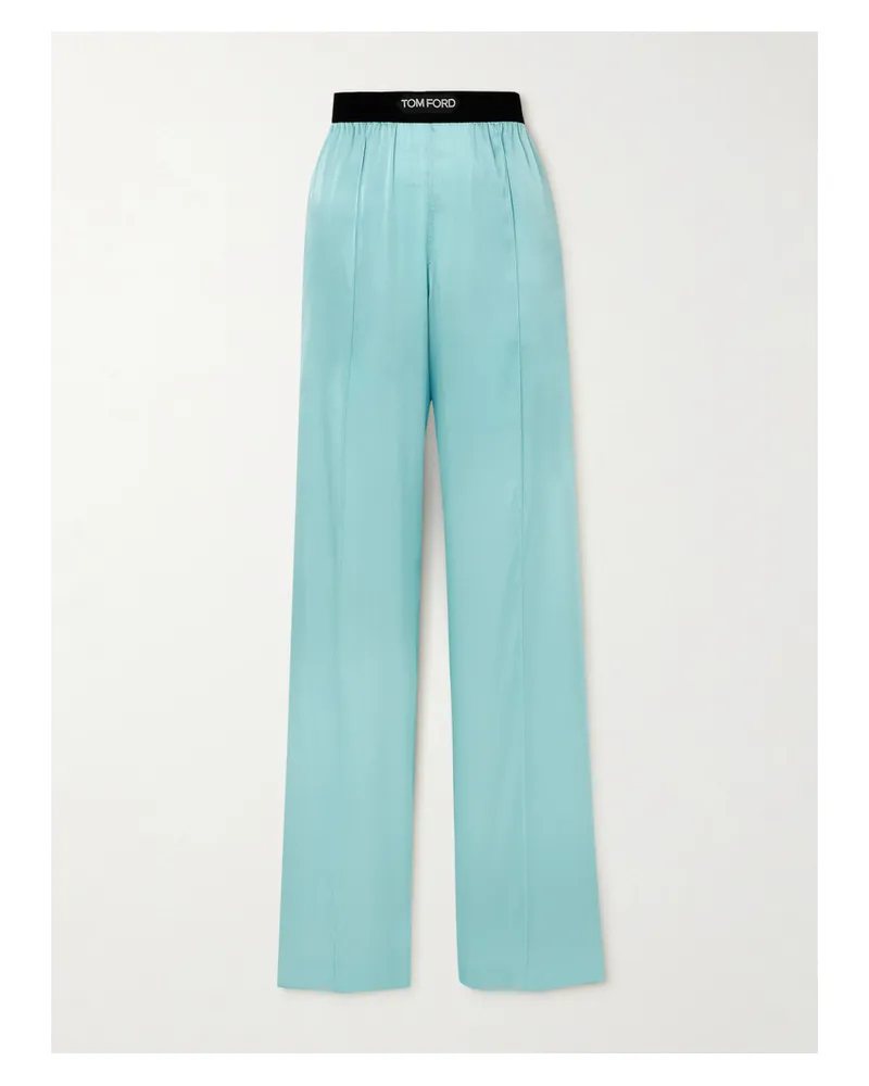 Tom Ford Hose Mit Weitem Bein Aus Satin Aus Stretch-seide Mit Jacquard-besatz - Blau Blau
