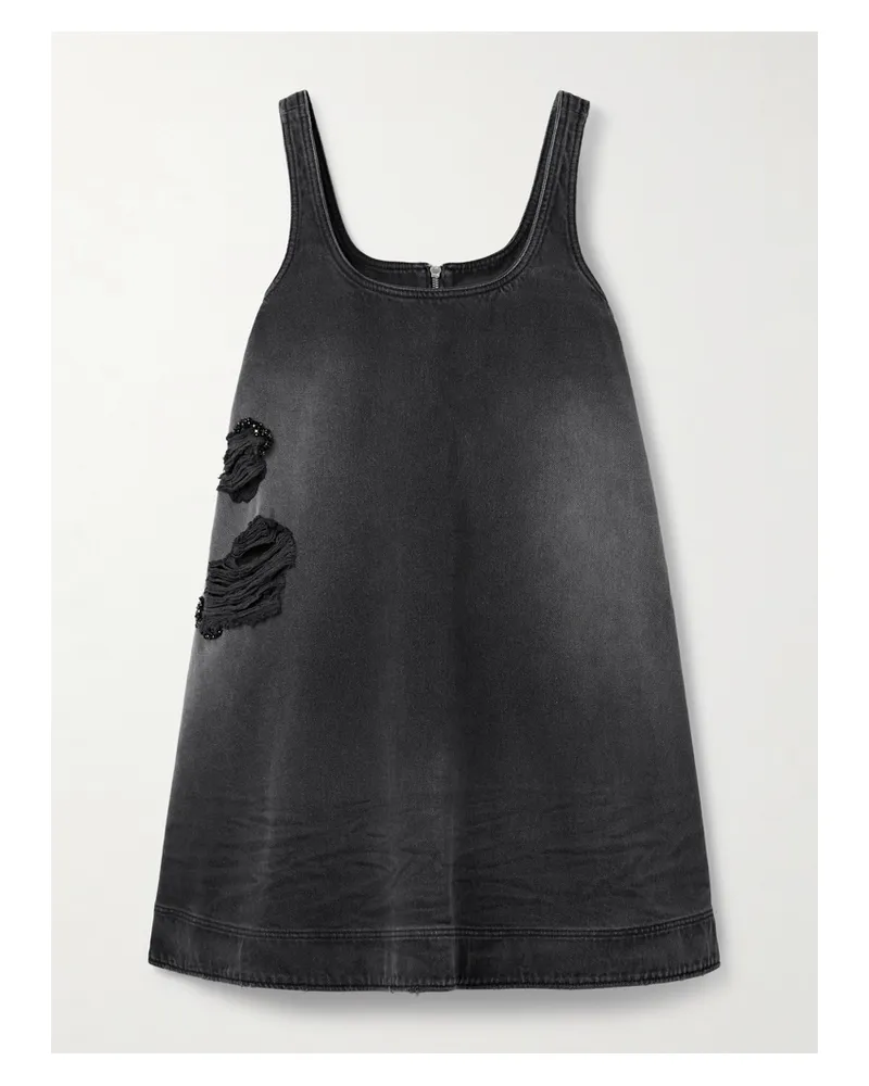 Simone Rocha Mini-jeanskleid Mit Distressed-details Und Verzierungen - Schwarz Schwarz