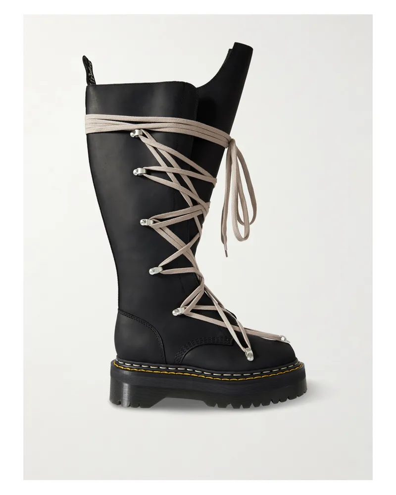 Rick Owens Dr. Martens 1460 Quad Sole Pentalace Kniehohe Stiefel Aus Leder - Schwarz Schwarz