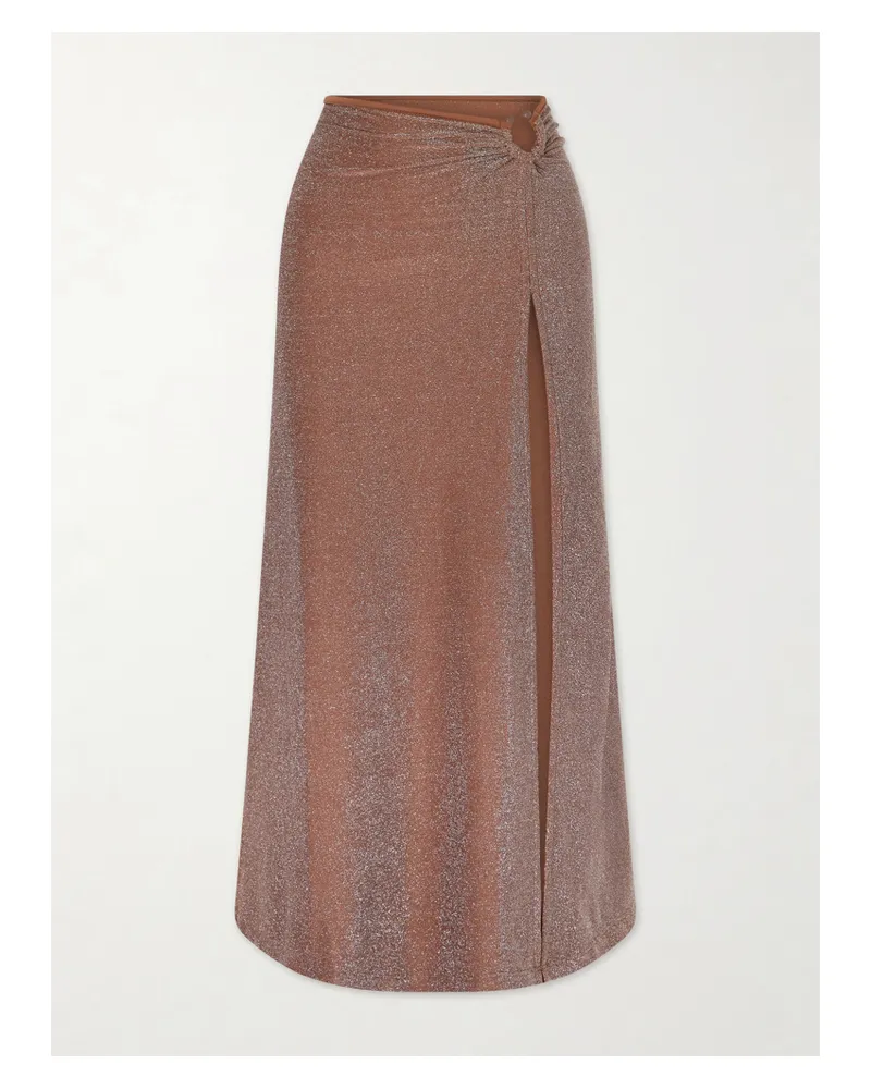 Johanna Ortiz Nuevo Destino Embellished Recycled Stretch-lurex Midi Skirt - Brown Brown