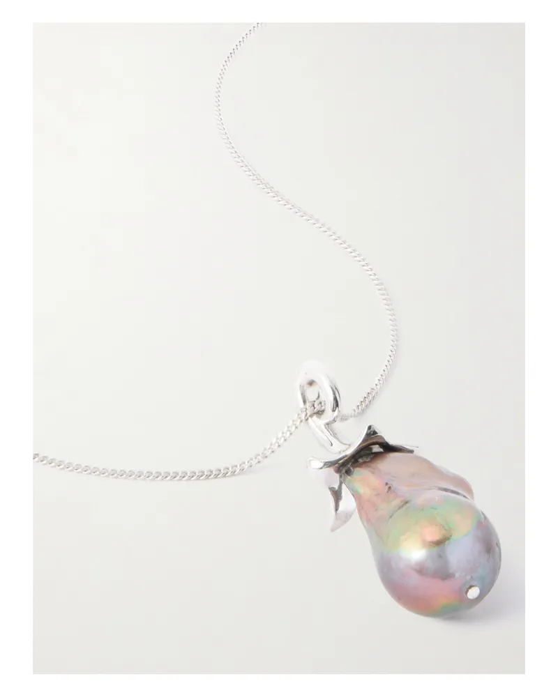 Loewe Aubergine Silver And Pearl Necklace Silver