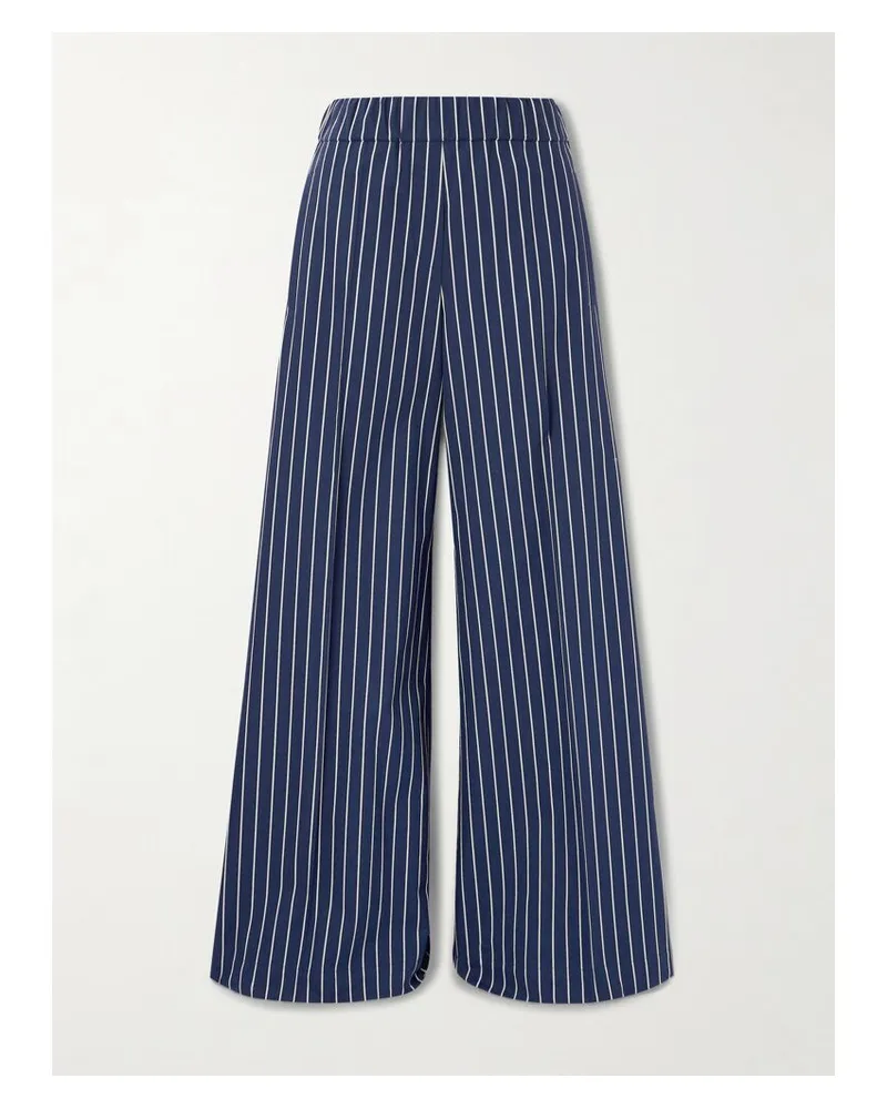 Brunello Cucinelli Hose Mit Weitem Bein Aus Gestreiftem Twill Aus Einer Baumwoll-seidenmischung - Blau Blau