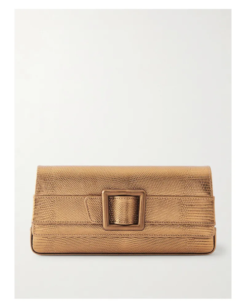 Manolo Blahnik Maygot Metallic Lizard-effect Leather Clutch Metallic