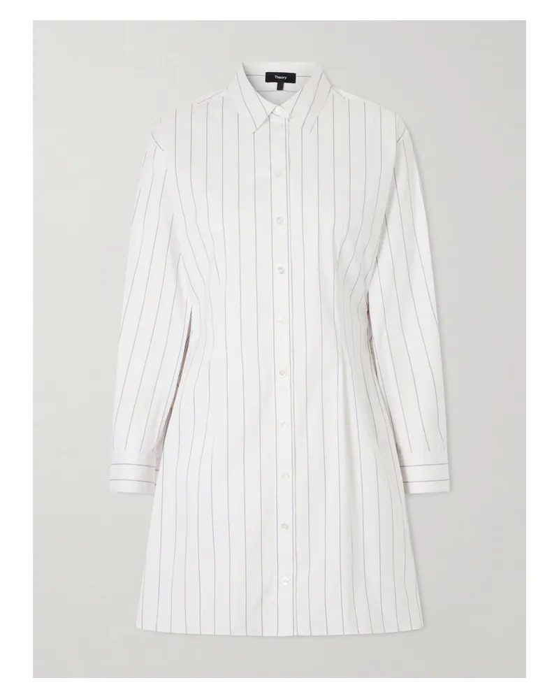 Theory Striped Cotton-blend Poplin Mini Dress - White White