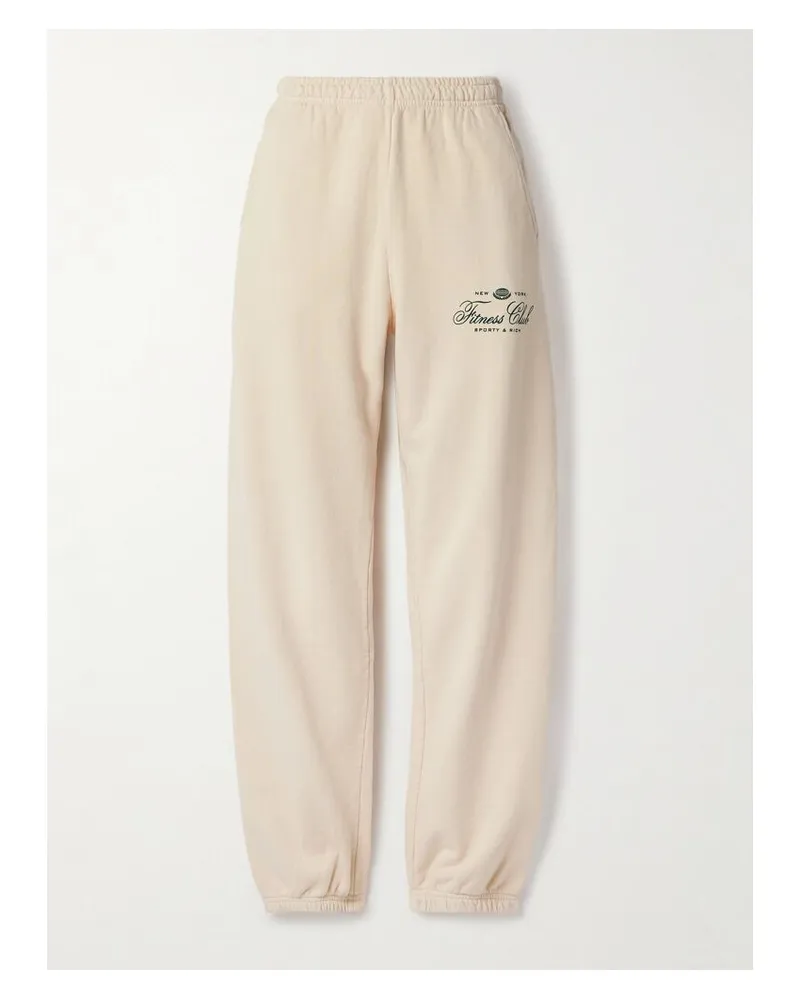 SPORTY & RICH Fitness World Jogginghose Aus Baumwoll-jersey Mit Print - Creme Creme