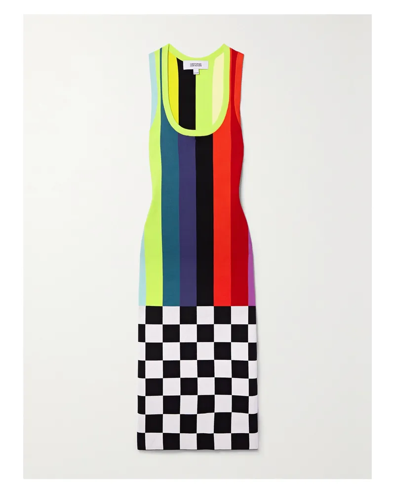 Christopher John Rogers Midikleid Aus Stretch-strick Mit Streifen Und Karo - Mehrfarbig Mehrfarbig