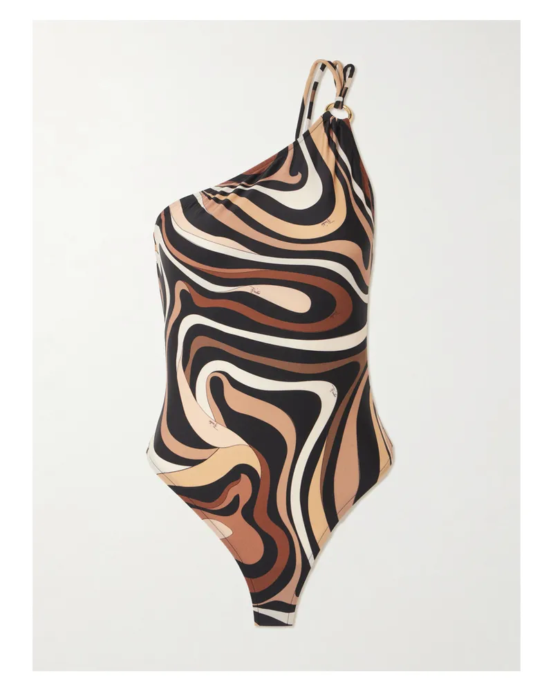 Emilio Pucci Marmo Asymmetrischer, Bedruckter Badeanzug Mit Verzierung - Braun Braun