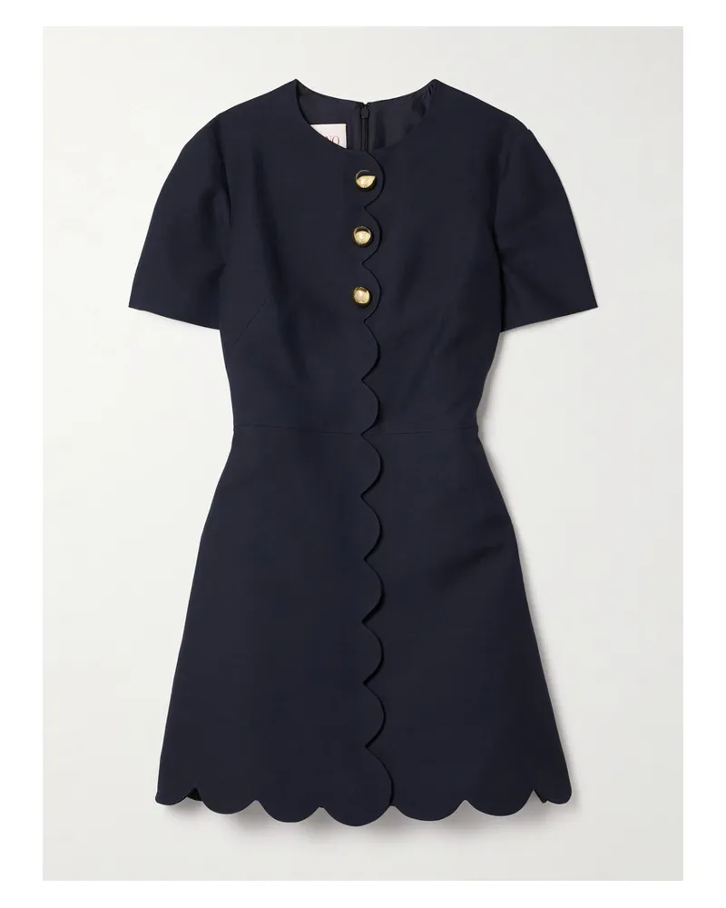 Valentino Garavani Minikleid Aus Crêpe Aus Einer Woll-seidenmischung Mit Zierknöpfen Und Wellenkanten - Blau Blau