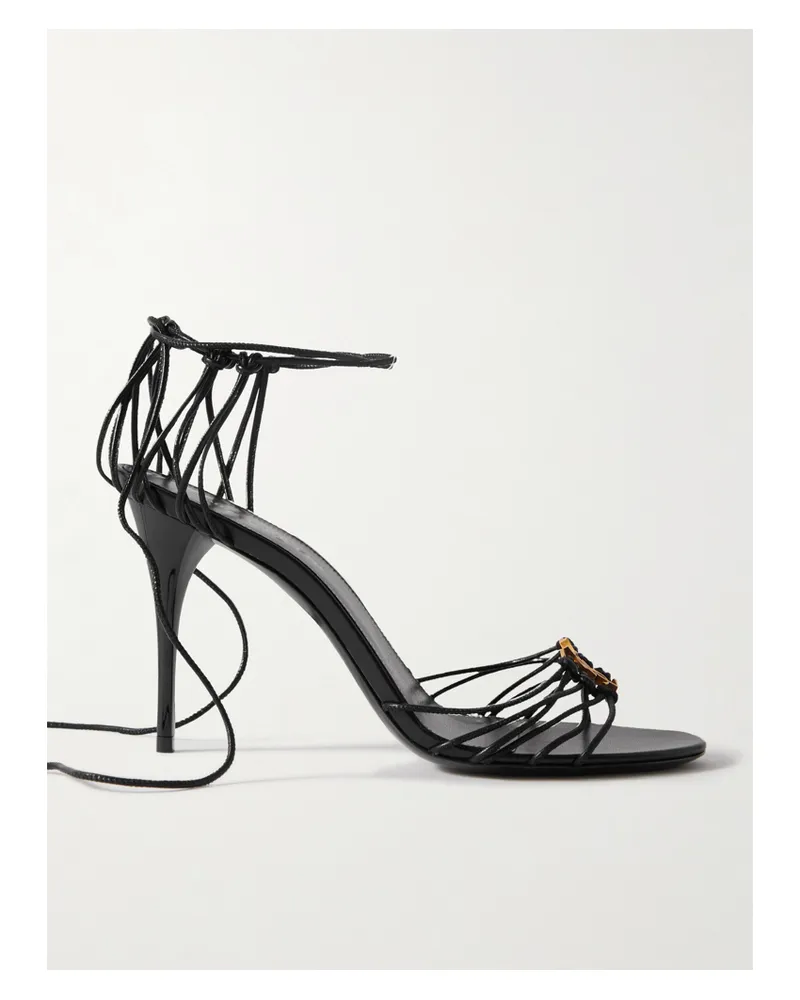 Saint Laurent Babylone Embellished Knotted Leather Sandals - Black Black