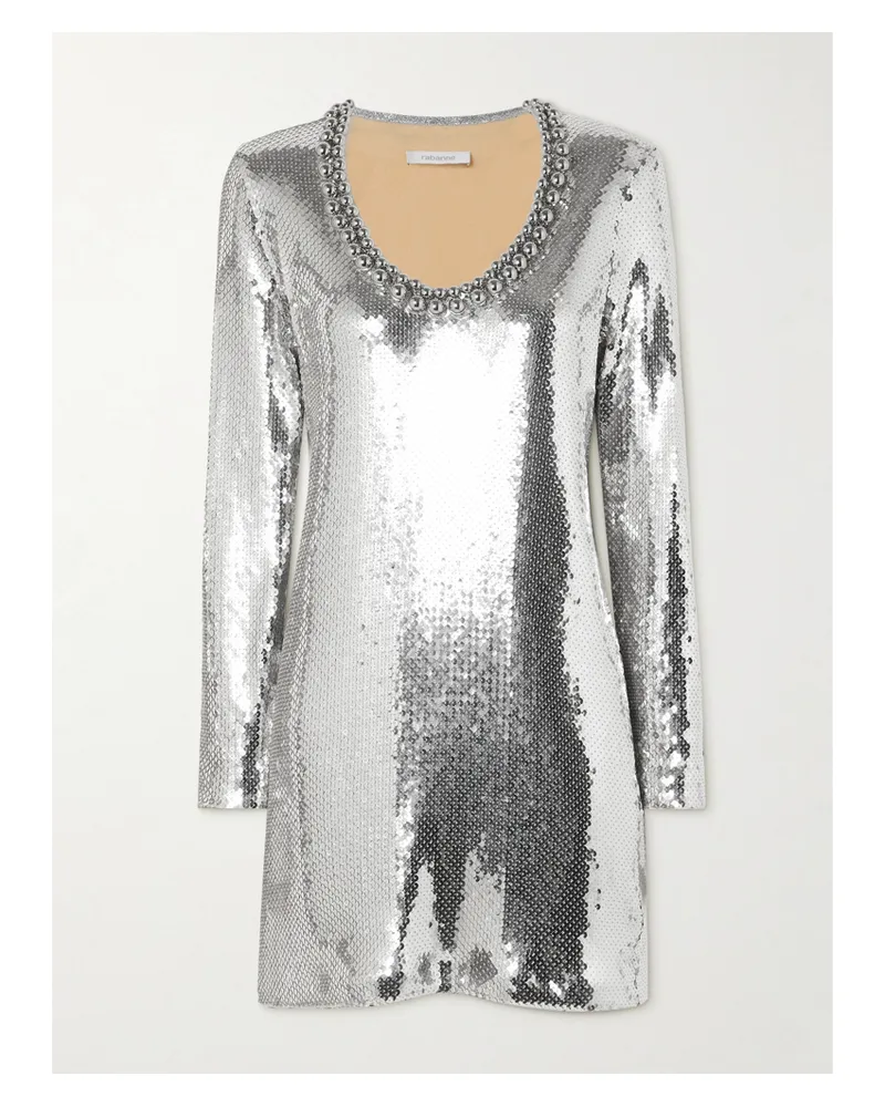 Paco Rabanne Minikleid Aus Mesh Mit Pailletten Und Verzierungen - Silber Silber