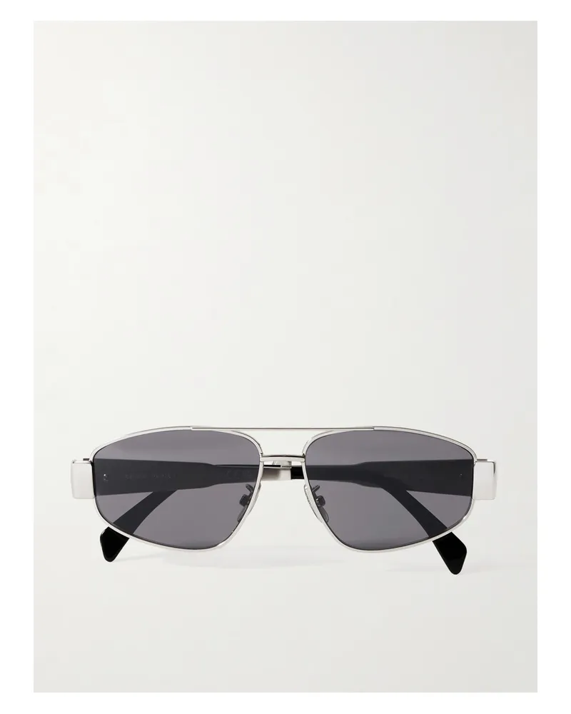 Celine Triomphe Aviator-style Silver-tone And Acetate Sunglasses Silver