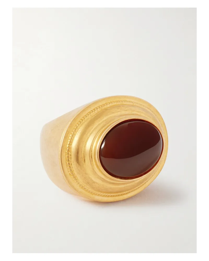 Saint Laurent Goldfarbener Ring Mit Achat - Rot Rot
