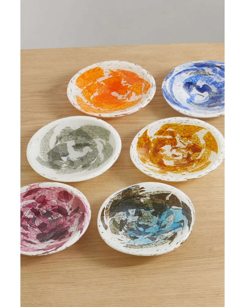 Stories of Italy Nougat Set Aus Sechs Nachspeisetellern Aus Muranoglas - Blau Blau