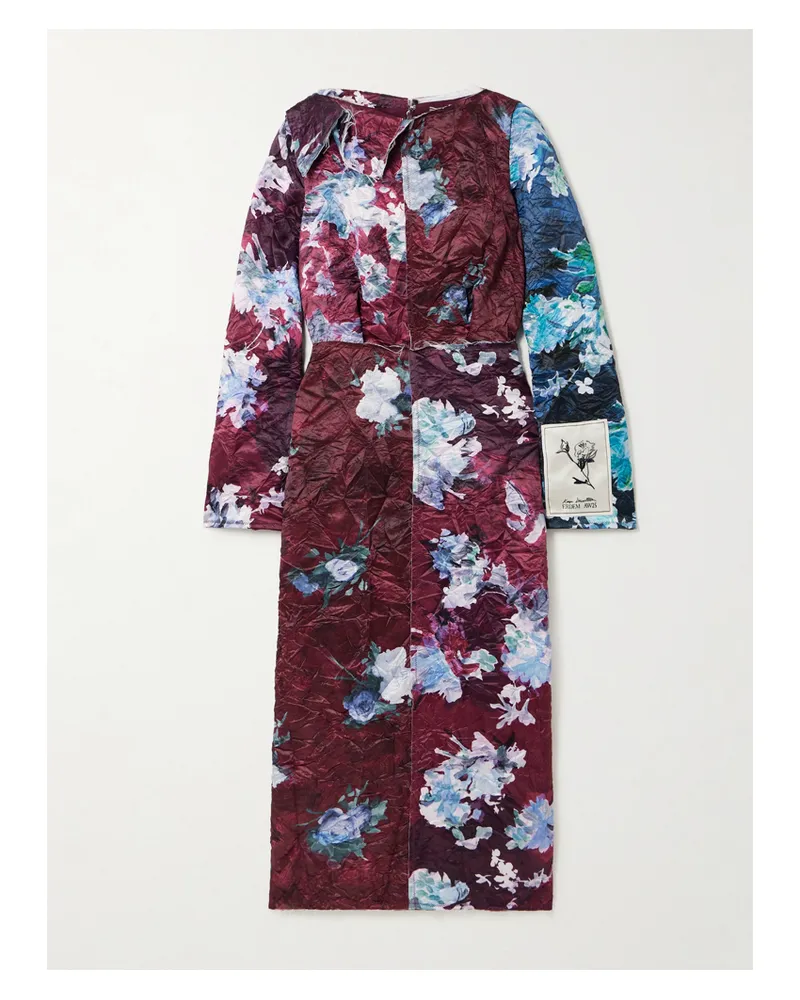 Erdem Midikleid Aus Satin In Knitteroptik Mit Blumenprint Und Fransen - Burgunder Burgunder