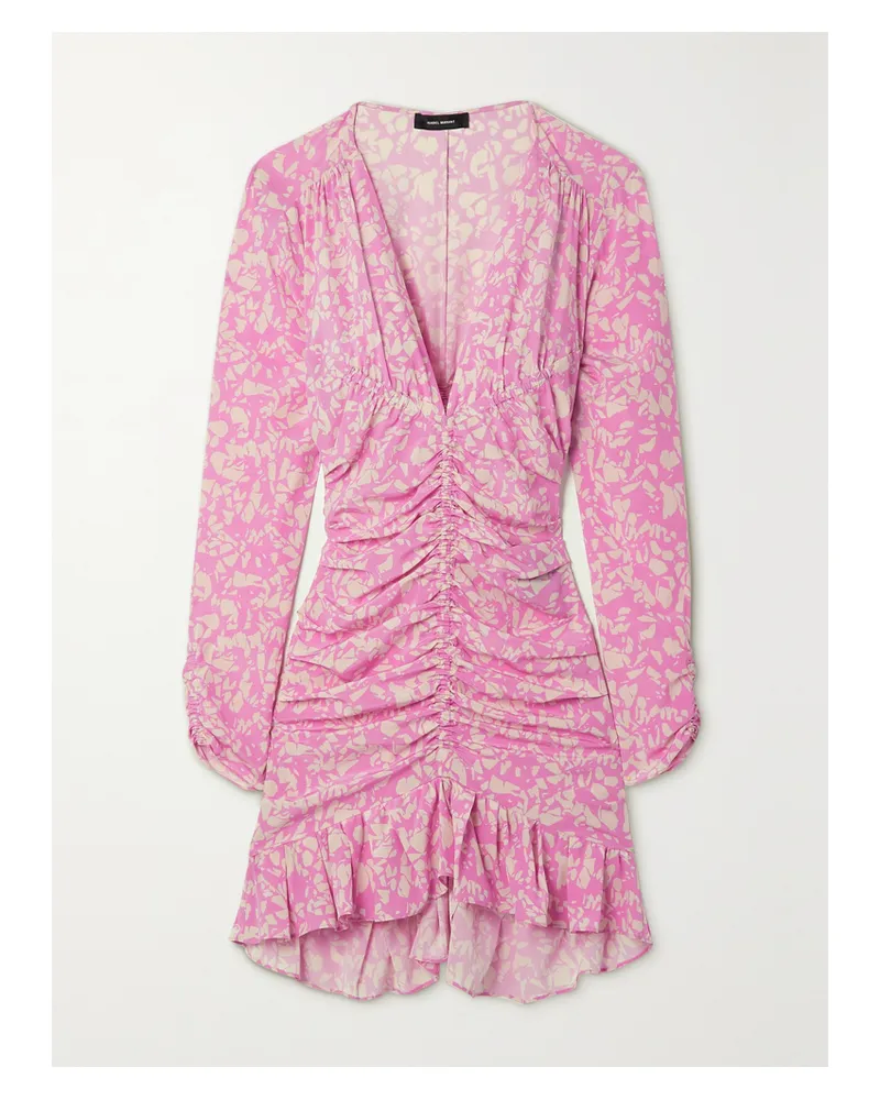 Isabel Marant Lara Minikleid Aus Bedruckter Stretch-seide Mit Raffungen - Pink Pink