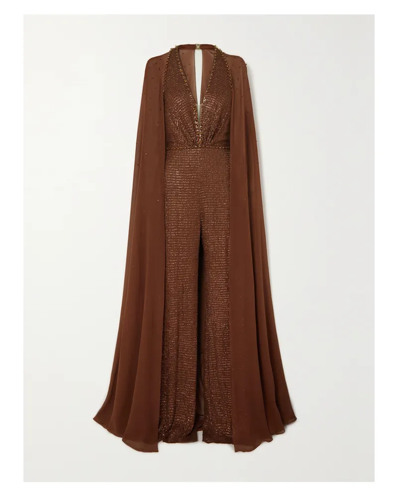 Jenny Packham Jumpsuit Aus Tüll Mit Verzierungen Und Cape-effekt - Gold Gold