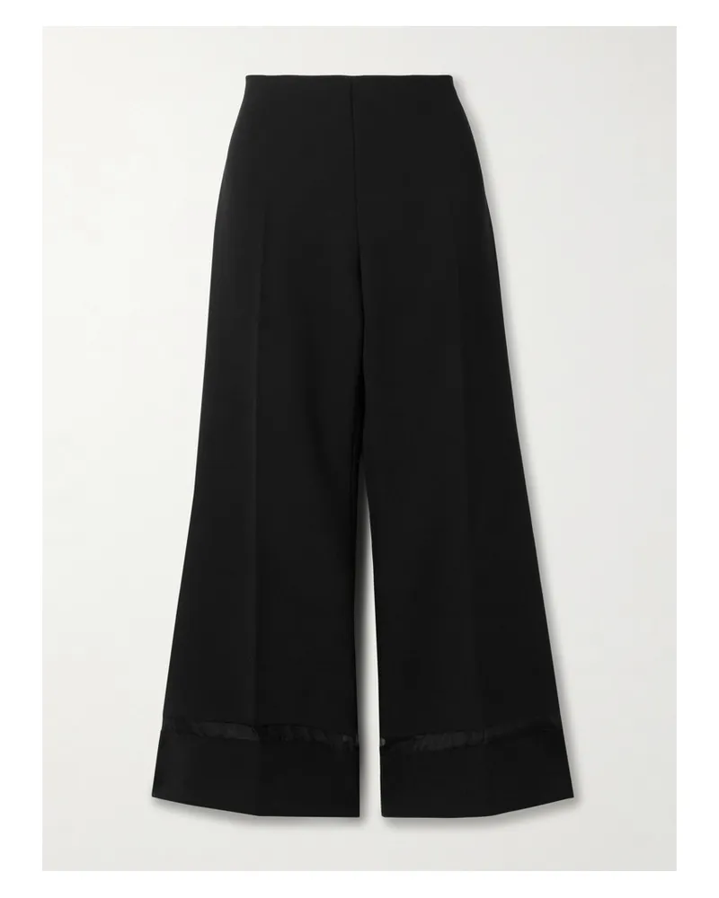 KHAITE Wallace Organza-trimmed Crepe Wide-leg Pants - Black Black