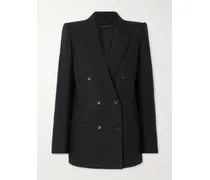 Doppelreihiger Blazer Aus Wolle Mit Fischgratmuster - Schwarz