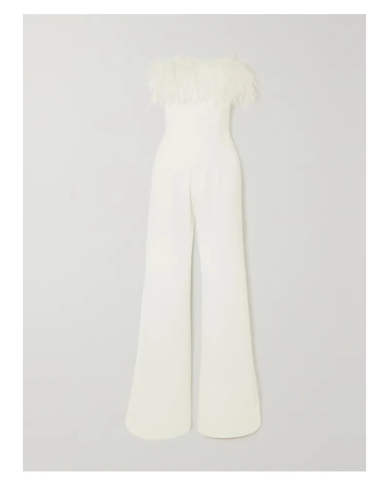 16ARLINGTON Taree Trägerloser Jumpsuit Aus Crêpe Mit Federn - Weiß Weiß