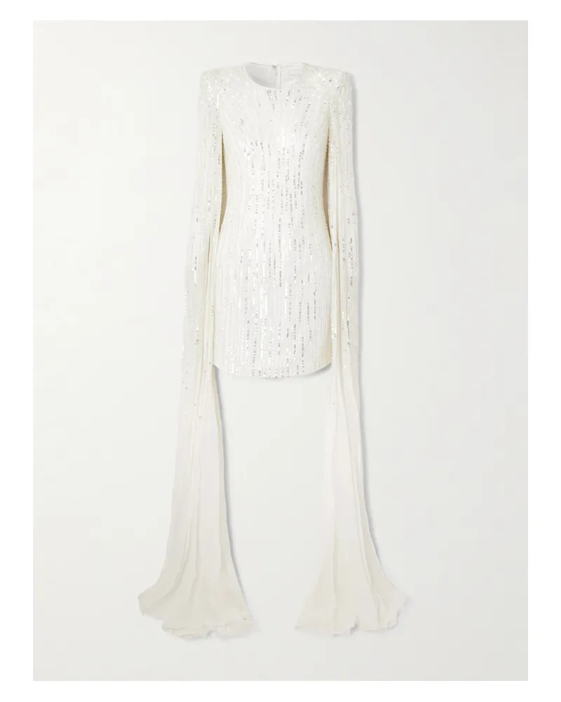 Jenny Packham Sweet Magic Cape-effect Embellished Tulle Mini Dress - Neutrals Neutrals