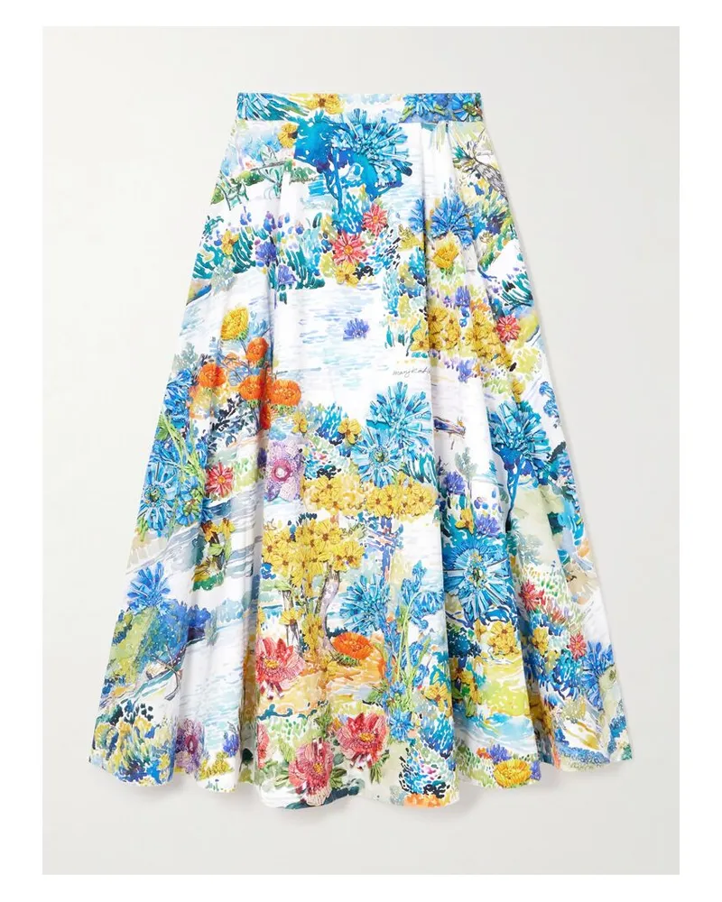 Mary Katrantzou Cadiot Midirock Aus Baumwollpopeline Mit Blumenprint Und Falten - Blau Blau