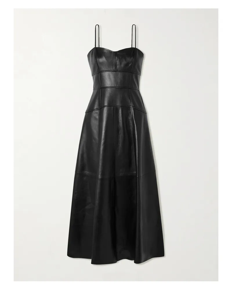 Ulla Johnson Adelina Paneled Leather Midi Dress - Black Black
