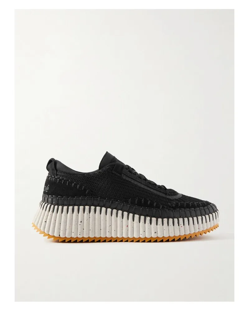 Chloé Nama Sneakers Aus Veloursleder Und Recyceltem Mesh Mit Stickereien - Schwarz Schwarz